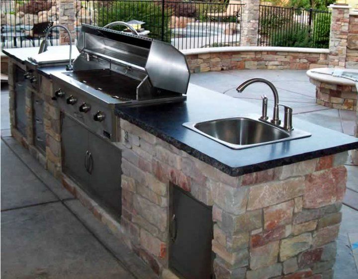 sink in mason outdoor kitchen